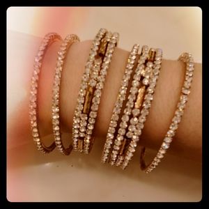 Rhinestone gold tone bangle stackable bracelet